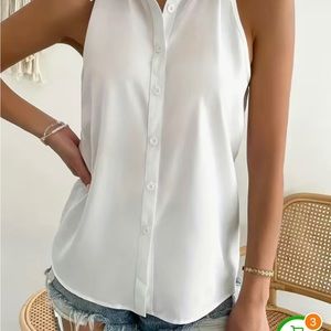 Size medium women’s button down white sleeveless top. Brand new never worn